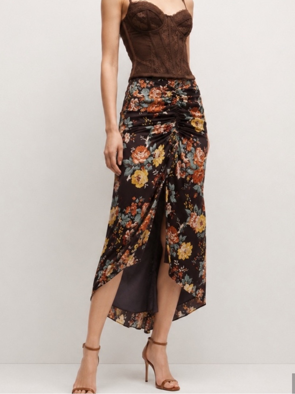 VERONICA BEARD Pixie Oxblood Multi Floral Print Brown Midi Skirt Size 0